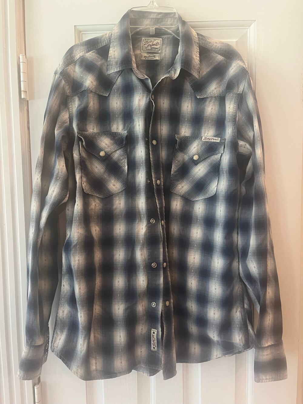 Lucky Shirt Y2K Western Pearl Snap Button Up Shirt Men M Aztec Cowboy Fringe